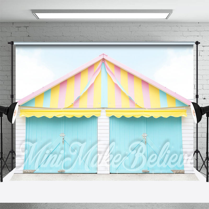Blue Sky Cute Roof Blue Door Backdrop