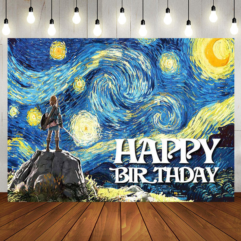 Blue Starry Sky Birthday Backdrop