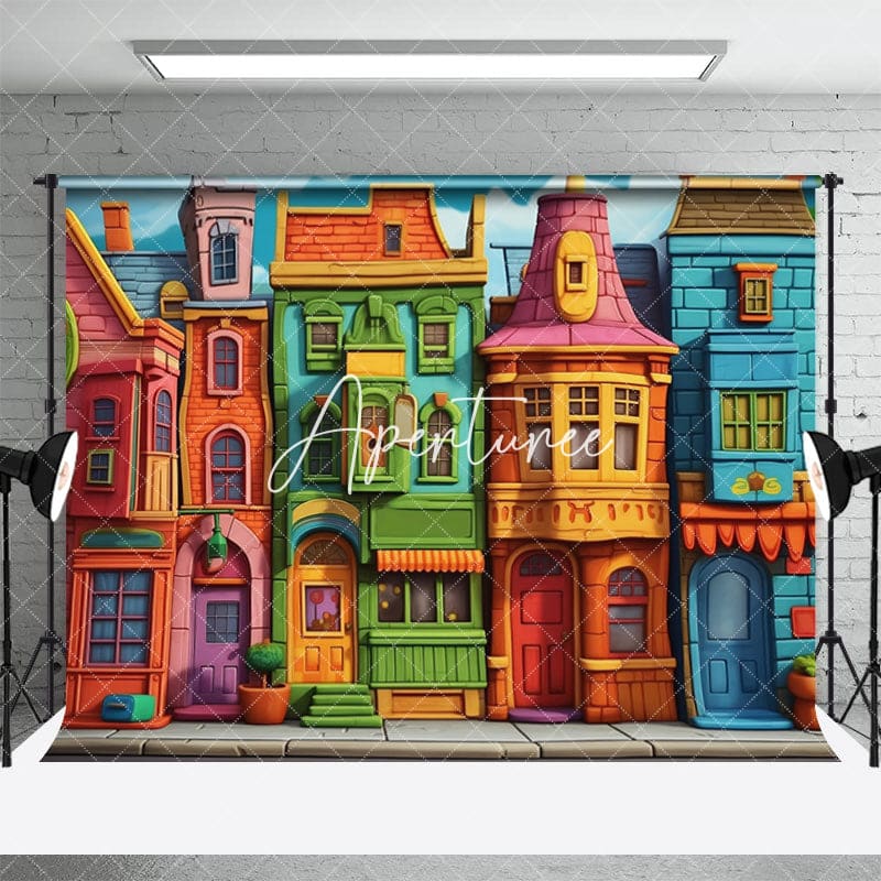Cartoon Brick Building Photography Backdrop