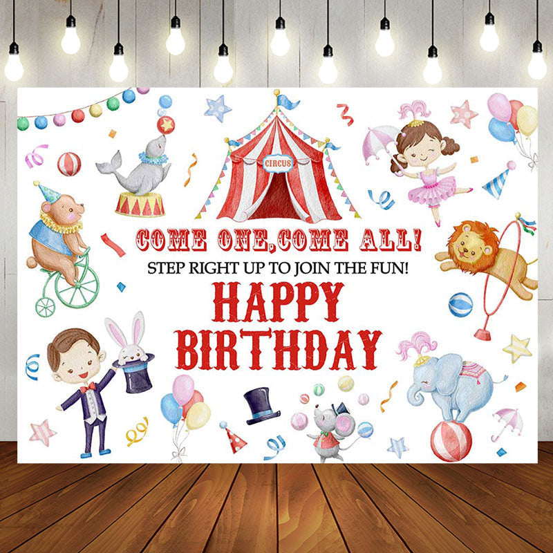 Colorful Circus Animals Birthday Backdrop