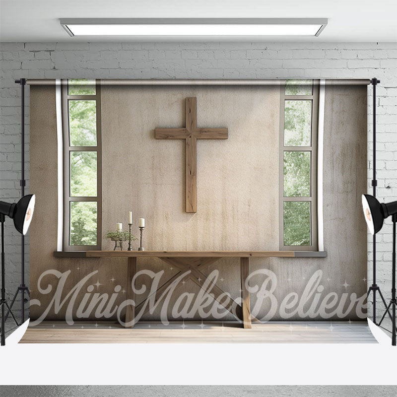 Concrete Wall Cross Easter Backdrop
