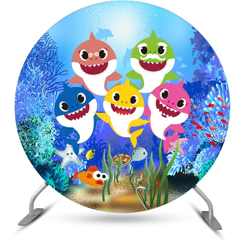Custom Round Shark Birthday Backdrop Kit