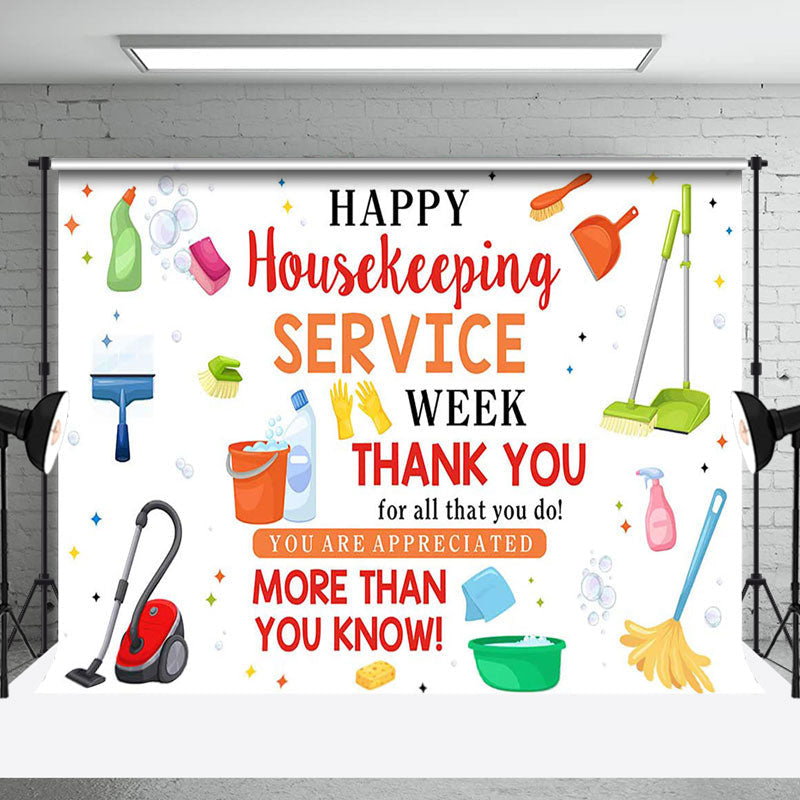 Elegant White Housekeeping Service Backdrop