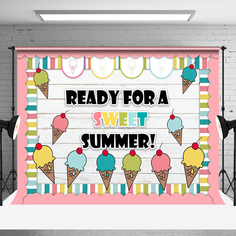 Ice Cream Wooden Summer Backdrop