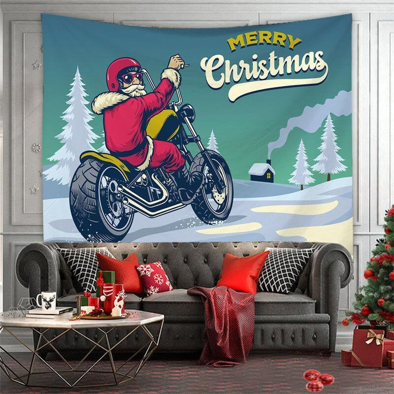 Merry Christmas Motorcycle Family Tapestry