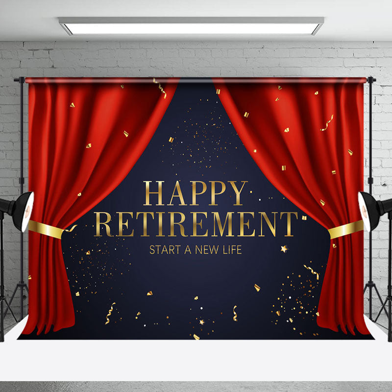 Personalized Retirement Red Curtain Backdrop
