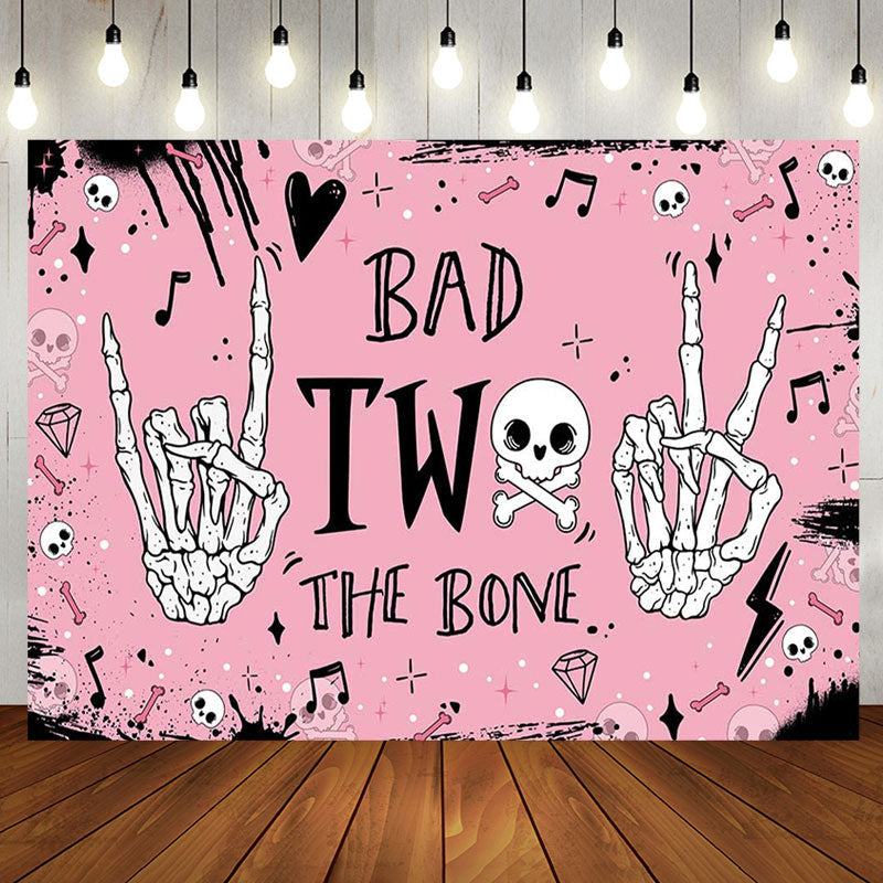 Pink Rock Skull Birthday Backdrop
