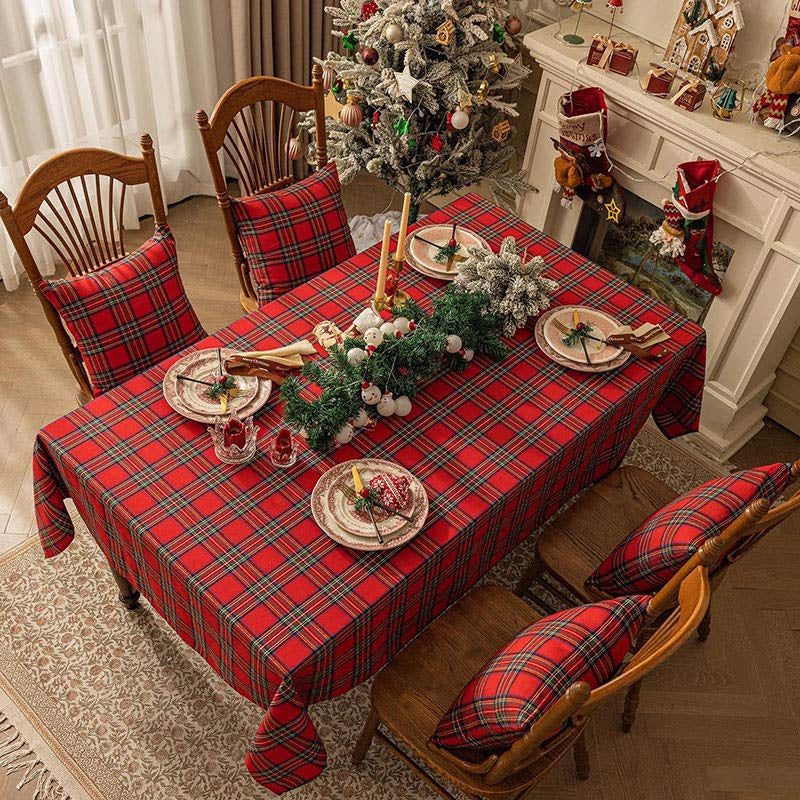Retro Nordic Plaid Holiday Tablecloth
