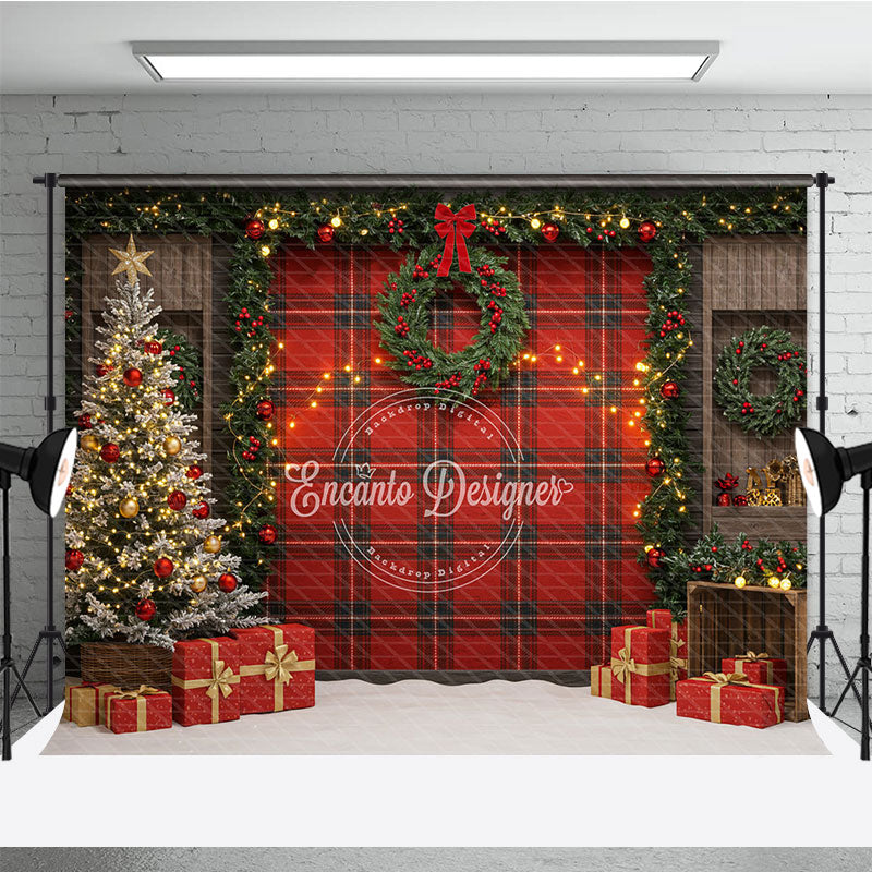 Rustic Red Plaid Christmas Backdrop