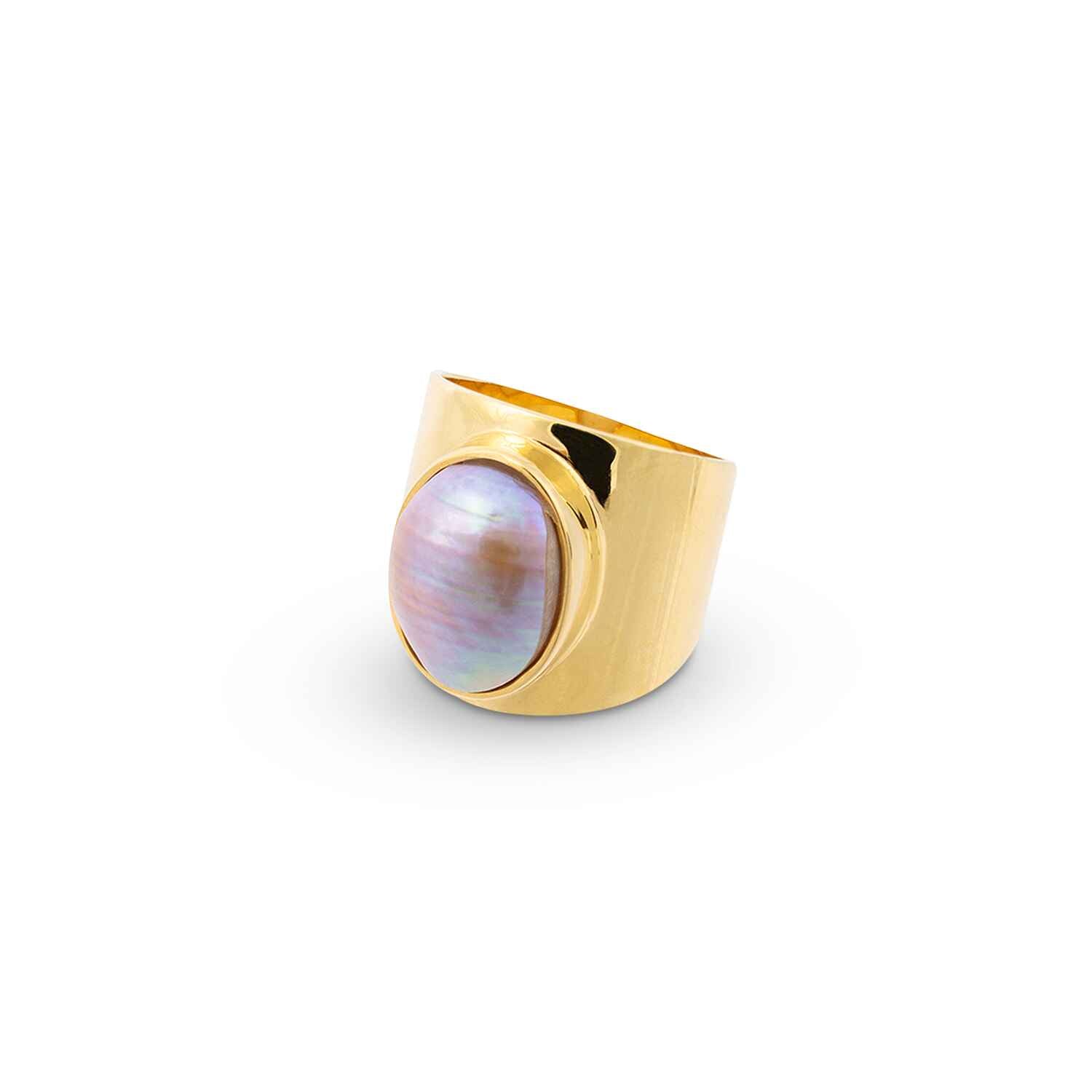 Venus Grey Pearl Gold Statement Ring