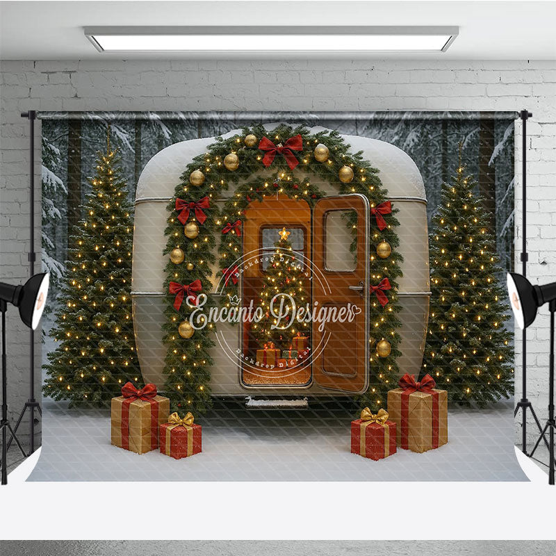 Vintage Christmas Camper Photography Backdrop