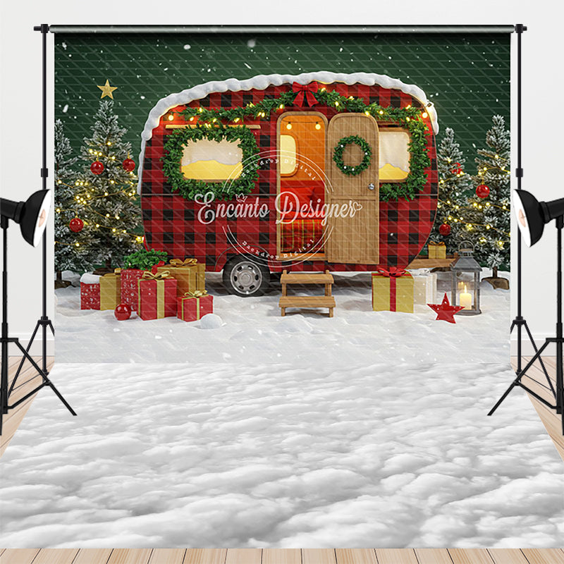Vintage Trailer Christmas Photo Backdrop Set