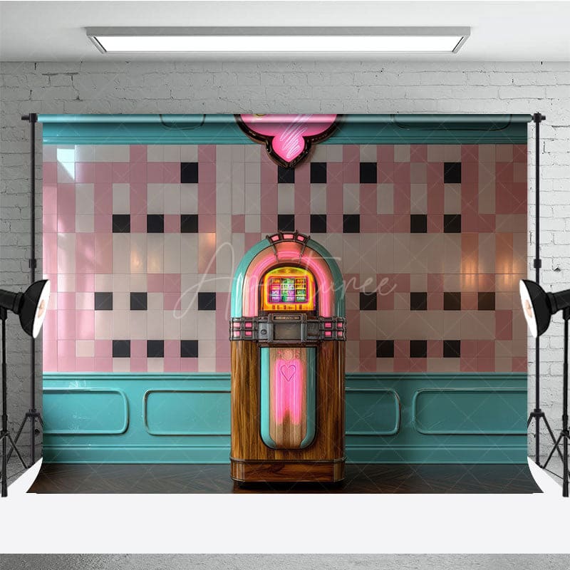 Vintage Turquoise Jukebox Photo Backdrop