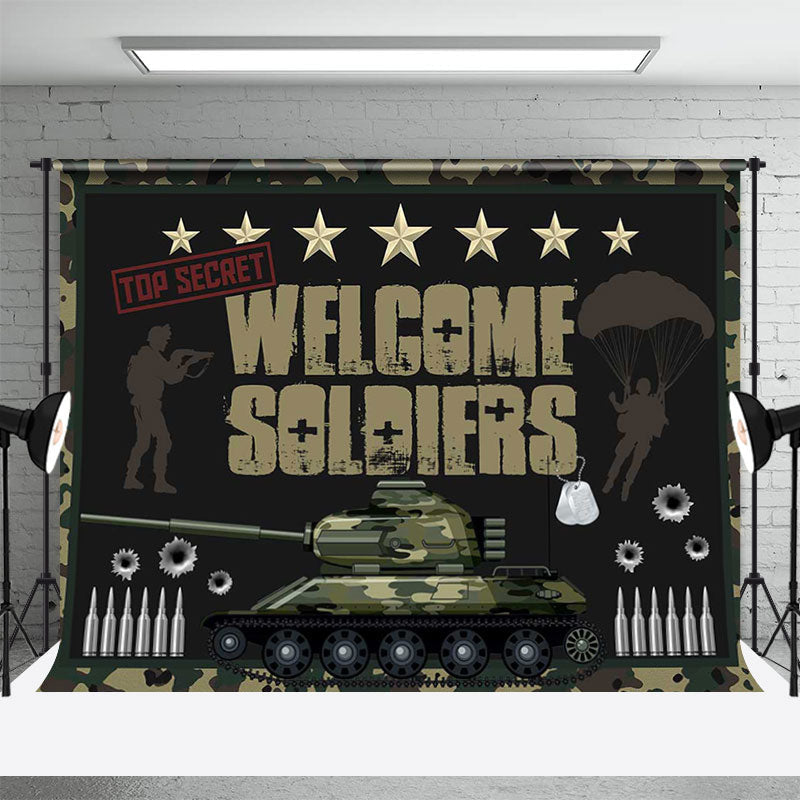 Welcome Soldiers Black Tank Backdrop