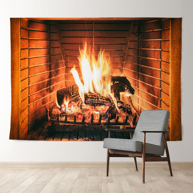 Winter Fireplace Photo Backdrop